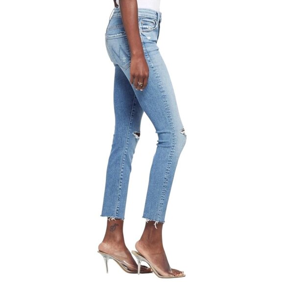 Mother High Waisted Looker Ankle Fray Jeans Size 26 In Thrilling Shots Wash Blue - Picture 4 of 14